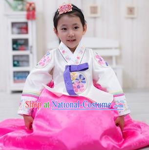 Traditional Korean Handmade Formal Occasions Costume Embroidered Baby Brithday Hanbok Pink Dress Clothing for Girls