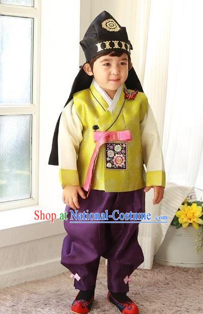 Traditional Korean Handmade Formal Occasions Costume Embroidered Baby Prince Hanbok Clothing for Boys