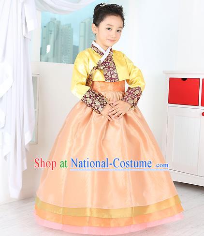 Traditional Korean Handmade Formal Occasions Costume Embroidered Baby Brithday Girls Yellow Hanbok Clothing