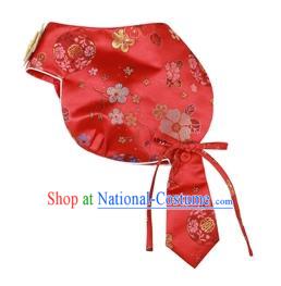 Traditional Korean Hair Accessories Bride Red Brocade Hats, Asian Korean Fashion Wedding Headwear for Kids