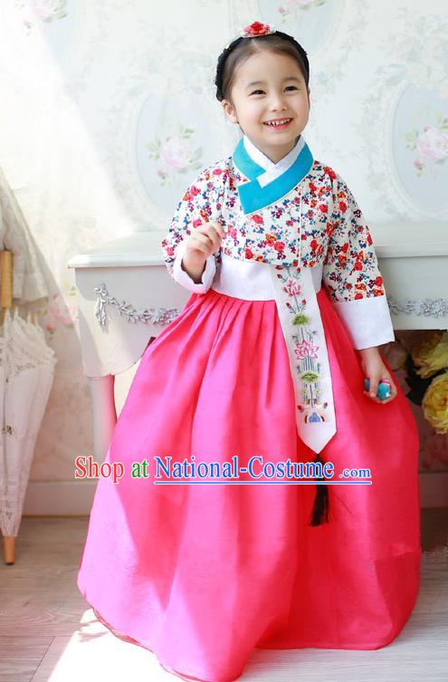 Asian Korean National Traditional Handmade Formal Occasions Costume, Palace Wedding Embroidered Lace Hanbok Clothing for Girls