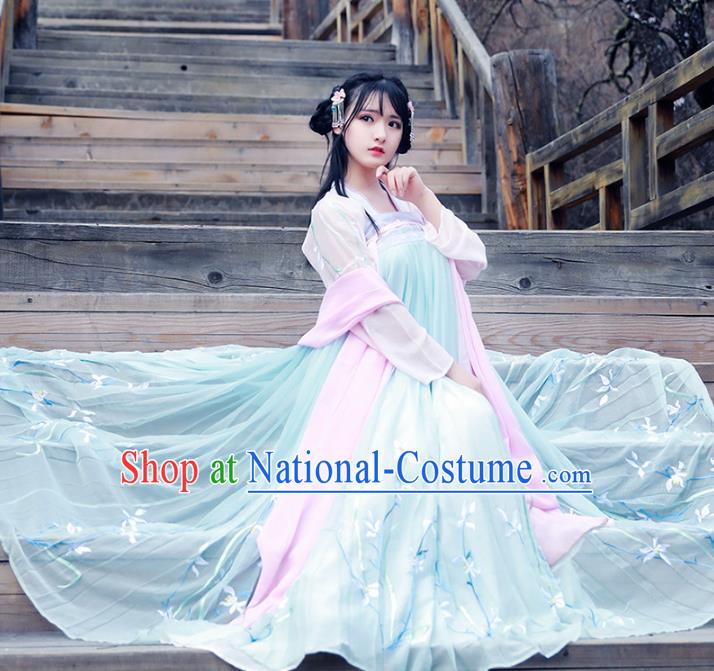 Asian China Tang Dynasty Palace Princess Fairy Costume, Chinese Ancient Nobility Lady Embroidered Clothing for Women