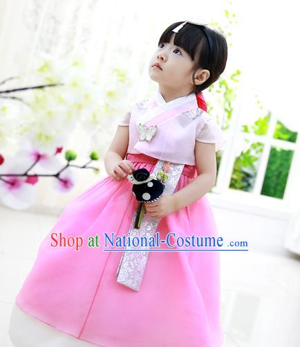 Asian Korean Traditional Handmade Formal Occasions Costume Princess Pink Embroidered Blouse and Dress Hanbok Clothing for Girls