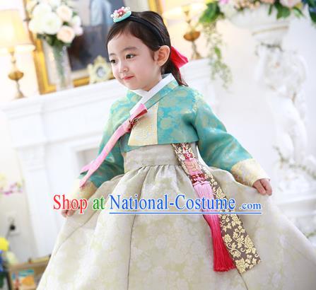 Asian Korean Traditional Handmade Formal Occasions Costume Princess Green Embroidered Blouse and White Dress Hanbok Clothing for Girls