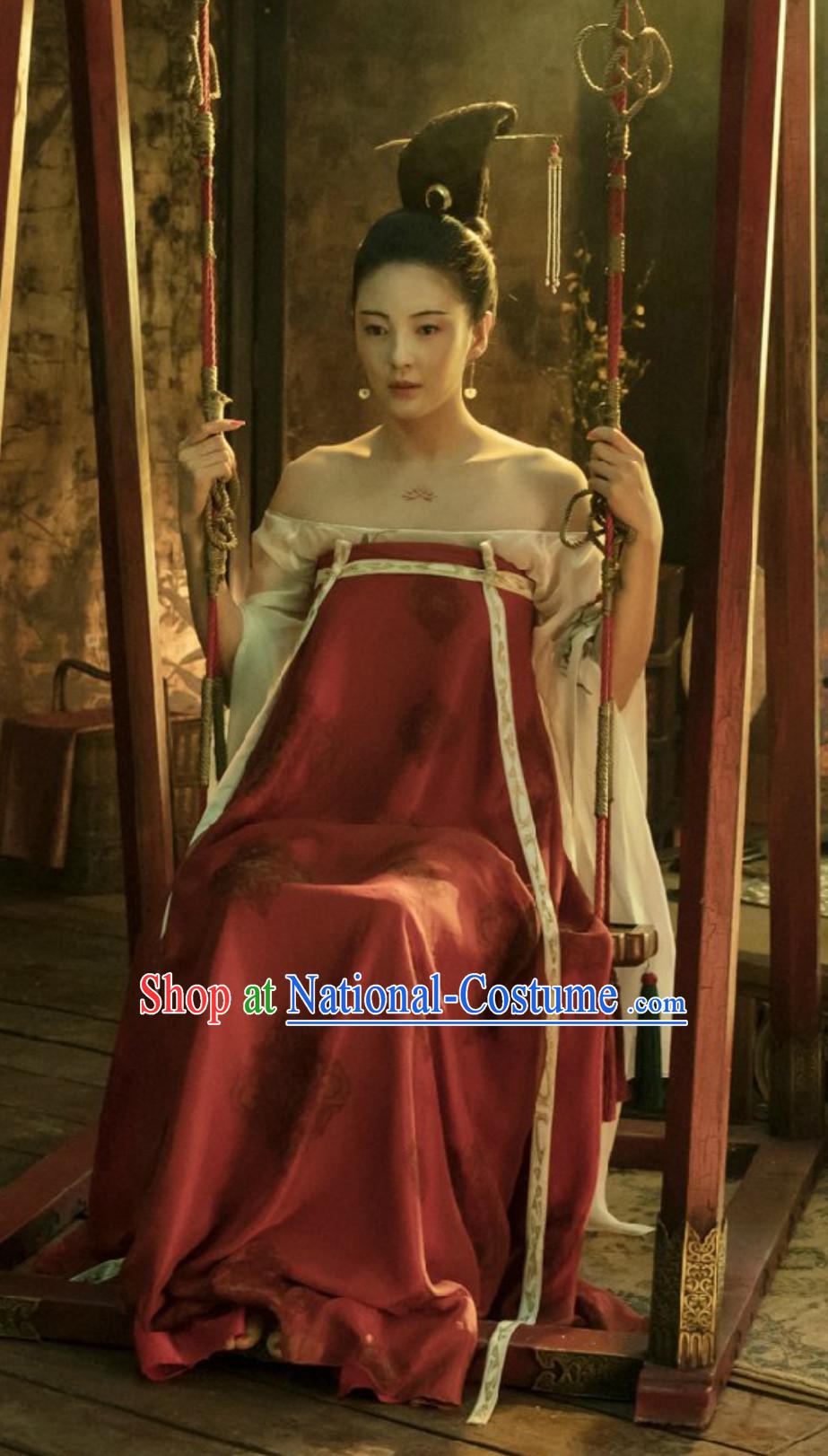 Ancient China Tang Dynasty Beauty Garment Costumes Complete Set for Women