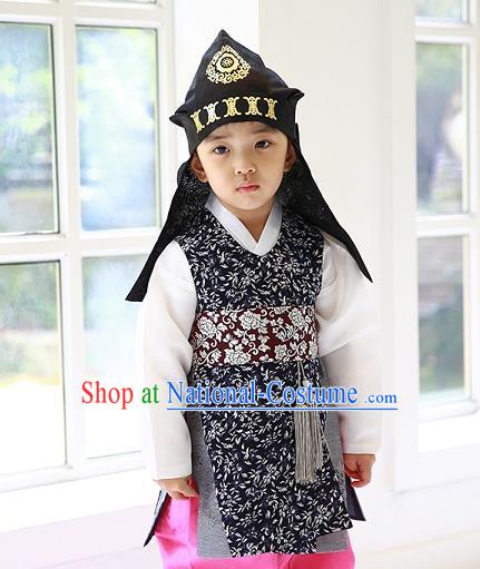 Asian Korean Traditional Handmade Formal Occasions Costume Palace Prince Embroidered Black Hanbok Clothing for Boys