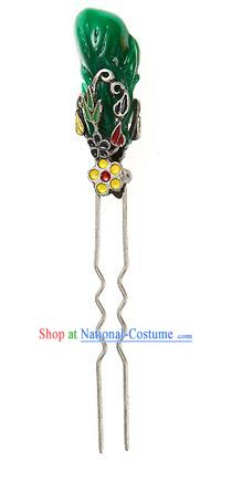 Traditional Korean Hair Accessories Girls Green Hairpins, Asian Korean Fashion Headwear Hair Stick for Kids