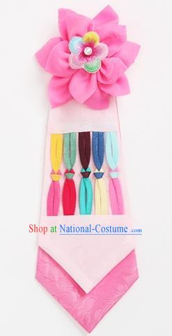 Traditional Korean Hair Accessories Girls Pink Flower Hair Ribbon, Asian Korean Fashion Headwear Headband for Kids