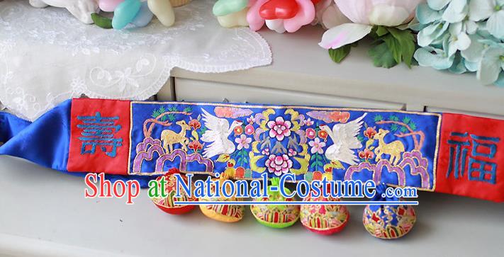 Traditional Korean National Accessories Embroidered Blue Waist Belts, Asian Korean Fashion Waistband Decorations for Kids