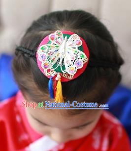 Traditional Korean Hair Accessories Embroidered Red Flower Hair Clasp, Asian Korean Hanbok Fashion Headwear Headband for Kids