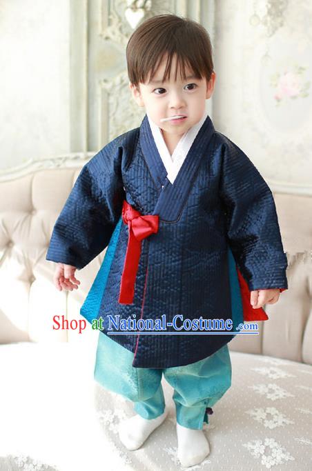 Asian Korean Traditional Handmade Formal Occasions Boys Navy Costume Hanbok Clothing for Boys