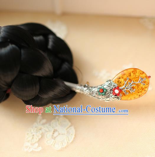 Traditional Korean Hair Accessories Bride Yellow Jade Hairpins, Asian Korean Fashion Wedding Headwear for Kids