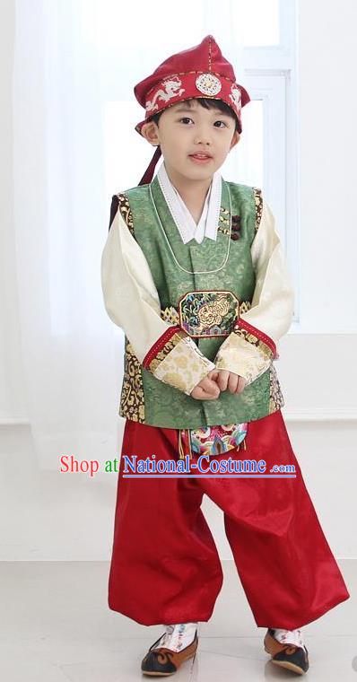 Asian Korean Traditional Handmade Formal Occasions Boys Embroidered Green Costume Hanbok Clothing for Boys