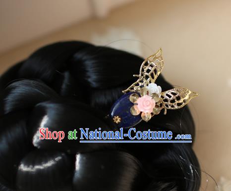 Traditional Korean Hair Accessories Bride Butterfly Flower Hairpins, Asian Korean Fashion Wedding Headwear for Kids