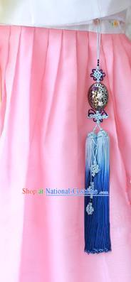 Traditional Korean Accessories Blue Tassel Waist Pendant, Asian Korean Fashion Wedding Tassel Hanbok Waist Decorations for Women