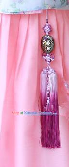 Traditional Korean Accessories Purple Tassel Waist Pendant, Asian Korean Fashion Wedding Tassel Hanbok Waist Decorations for Women