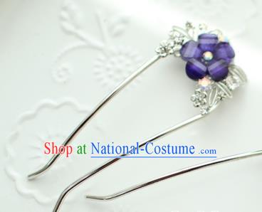 Traditional Korean National Hair Accessories Blue Flower Hairpins, Asian Korean Fashion Wedding Hanbok Hair Decorations Headwear for Women