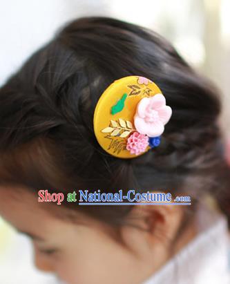 Traditional Korean National Hair Accessories Yellow Hairpins, Asian Korean Fashion Hanbok Hair Decorations Headwear for Kids