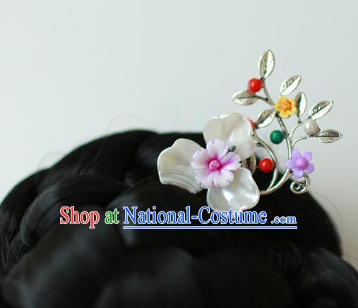 Traditional Korean National Hair Accessories Wedding Shell Flowers Hairpins, Asian Korean Fashion Hanbok Hair Decorations Headwear for Women