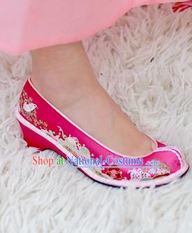 Traditional Korean National Wedding Pink Embroidered Shoes, Asian Korean Hanbok Bride Embroidery Shoes for Women