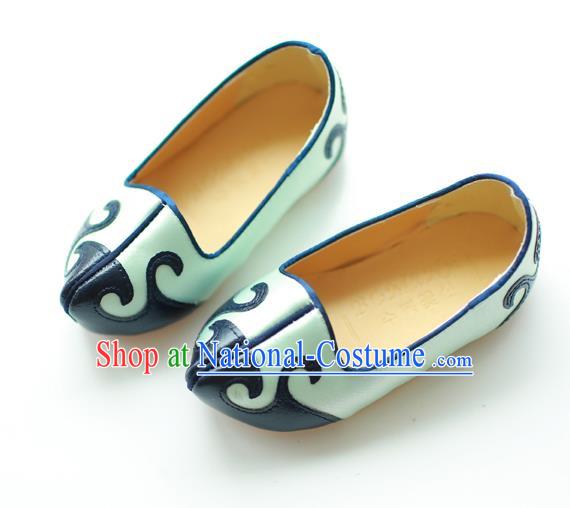 Traditional Korean National Wedding Embroidered Blue Shoes, Asian Korean Hanbok Girls Embroidery Shoes for Kids