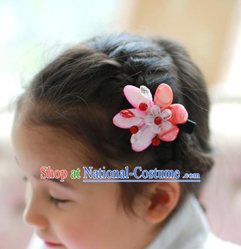 Traditional Korean National Hair Accessories Wedding Princess Pink Flowers Hair Stick, Asian Korean Fashion Hanbok Hair Claw Headwear for Girls