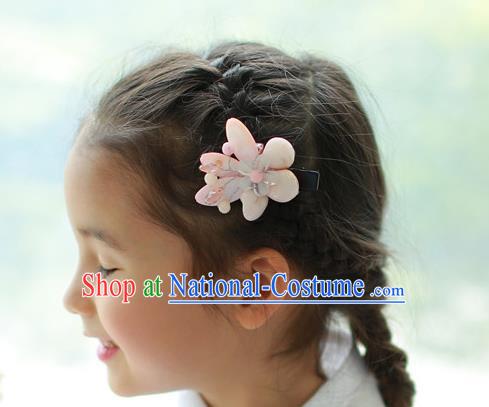 Traditional Korean National Hair Accessories Wedding Princess Light Pink Flowers Hair Stick, Asian Korean Fashion Hanbok Hair Claw Headwear for Girls