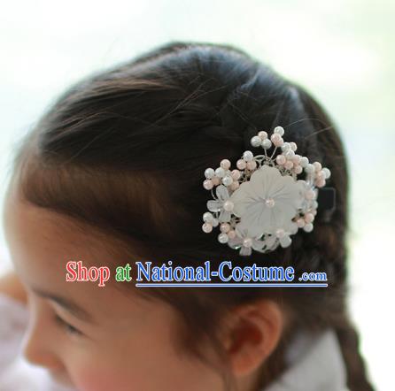 Traditional Korean National Hair Accessories Wedding Princess Shell Flowers Hair Stick, Asian Korean Fashion Hanbok Hair Claw Headwear for Girls