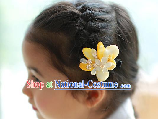 Traditional Korean National Hair Accessories Wedding Princess Yellow Flowers Hair Stick, Asian Korean Fashion Hanbok Hair Claw Headwear for Girls