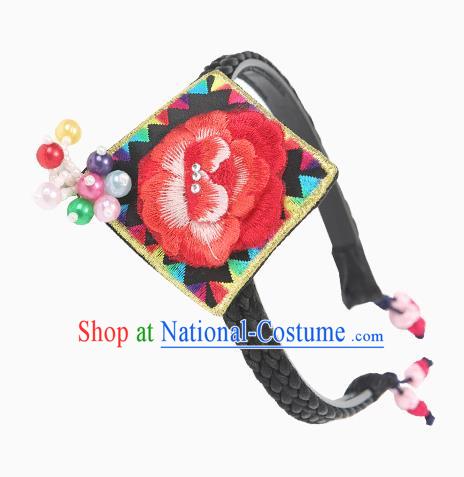 Traditional Korean Hair Accessories Embroidered Black Hair Clasp, Asian Korean Hanbok Fashion Headwear Headband for Kids