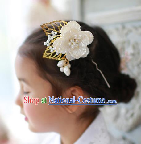 Traditional Korean National Hair Accessories Wedding Princess Shell Flower Hairpins, Asian Korean Fashion Hanbok Hair Stick Headwear for Girls