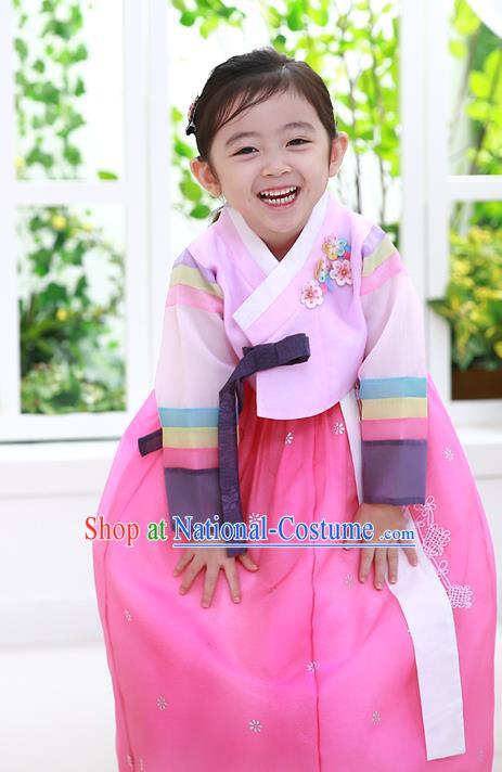 Asian Korean National Traditional Handmade Formal Occasions Girls Embroidered Pink Blouse and Dress Costume Hanbok Clothing for Kids