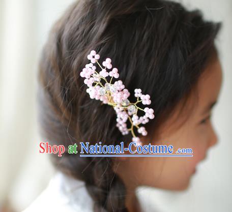 Traditional Korean National Hair Accessories Wedding Princess Pink Beads Hairpins, Asian Korean Fashion Hanbok Hair Claw Headwear for Girls