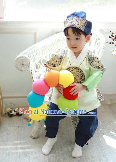 Asian Korean National Traditional Handmade Formal Occasions Boys Embroidery Light Green Hanbok Costume Complete Set for Kids