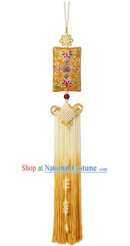 Traditional Korean Accessories Embroidered Waist Pendant, Asian Korean Fashion Wedding Yellow Tassel Waist Decorations for Women