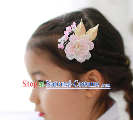 Traditional Korean Hair Accessories Pink Flower Hair Claw, Asian Korean Hanbok Fashion Headwear Hanbok Hair Stick for Kids