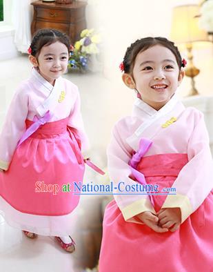 Traditional Korean National Handmade Formal Occasions Girls Hanbok Costume Embroidered Pink Blouse and Dress for Kids