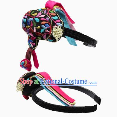 Traditional Korean Hair Accessories Embroidered Black Hair Clasp, Asian Korean Hanbok Fashion Headwear Hanbok Headband for Kids