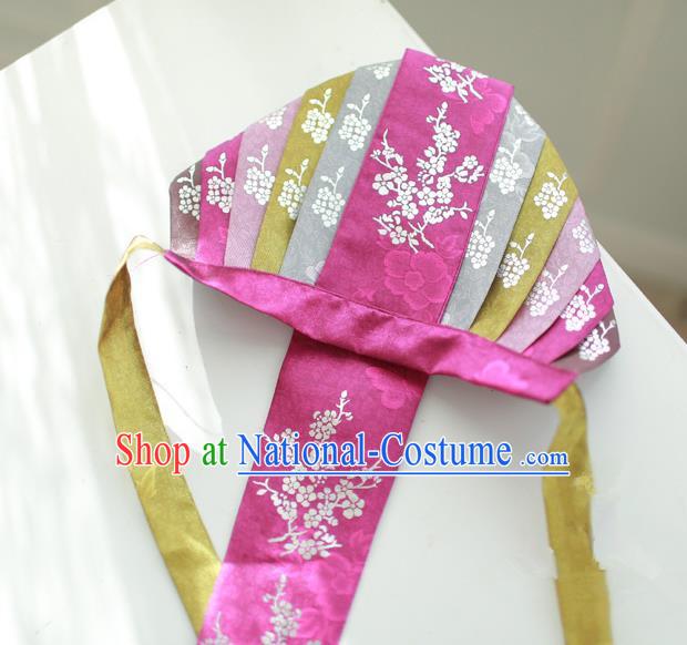 Traditional Korean Hair Accessories Bride Embroidered Purple Hats, Asian Korean Fashion Headwear for Girls