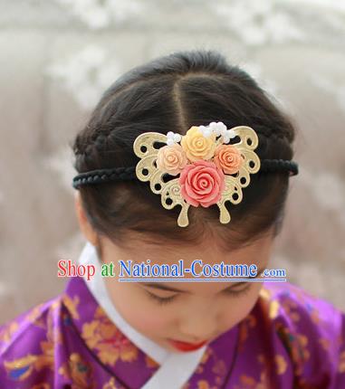 Traditional Korean Hair Accessories Butterfly Flowers Hair Clasp, Asian Korean Hanbok Fashion Headwear Headband for Kids