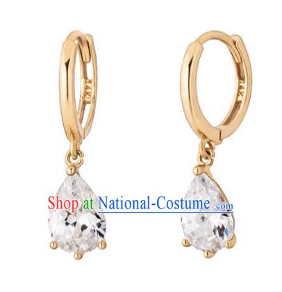 Traditional Korean Accessories 14K Gold Crystal Earrings for Women