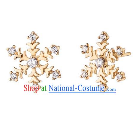 Traditional Korean Accessories 14K Gold Crystal Snow Earrings for Women