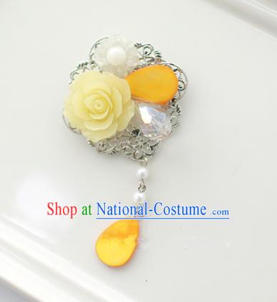 Traditional Korean Accessories Yellow Flower Tassel Brooch for Women