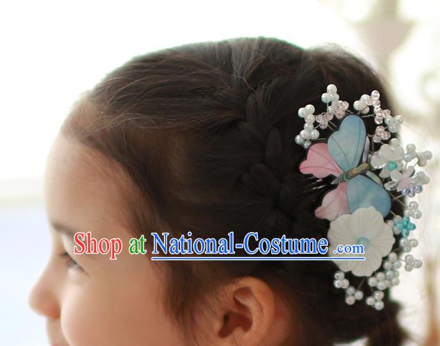 Traditional Korean Hair Accessories Butterfly Hair Comb, Asian Korean Hanbok Fashion Headwear Hair Stick for Kids