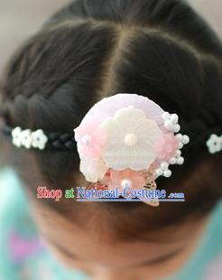 Traditional Korean Hair Accessories Shell Butterfly Flowers Hair Clasp, Asian Korean Hanbok Fashion Headwear Pink Headband for Kids