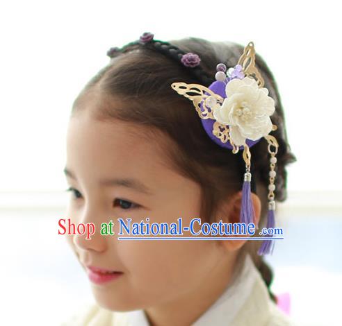 Traditional Korean Hair Accessories Butterfly Flowers Hair Clasp, Asian Korean Hanbok Fashion Headwear Headband for Kids