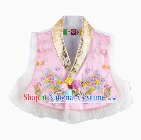 Korean National Traditional Handmade Wedding Hanbok Costume Embroidery Pink Vests for Kids