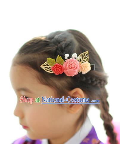 Traditional Korean Hair Accessories Pink Flower Hair Claw, Asian Korean Hanbok Fashion Headwear Hanbok Hair Stick for Kids