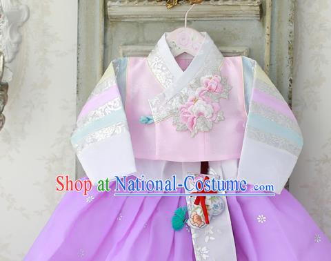 Korean National Handmade Formal Occasions Girls Hanbok Costume Embroidery Pink Blouse for Kids