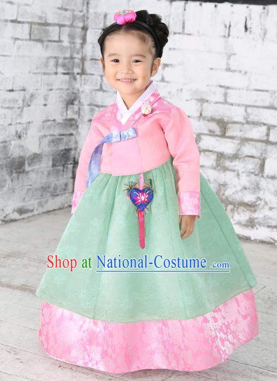 Traditional Korean National Handmade Formal Occasions Girls Palace Hanbok Costume Embroidered Pink Blouse and Dress for Kids